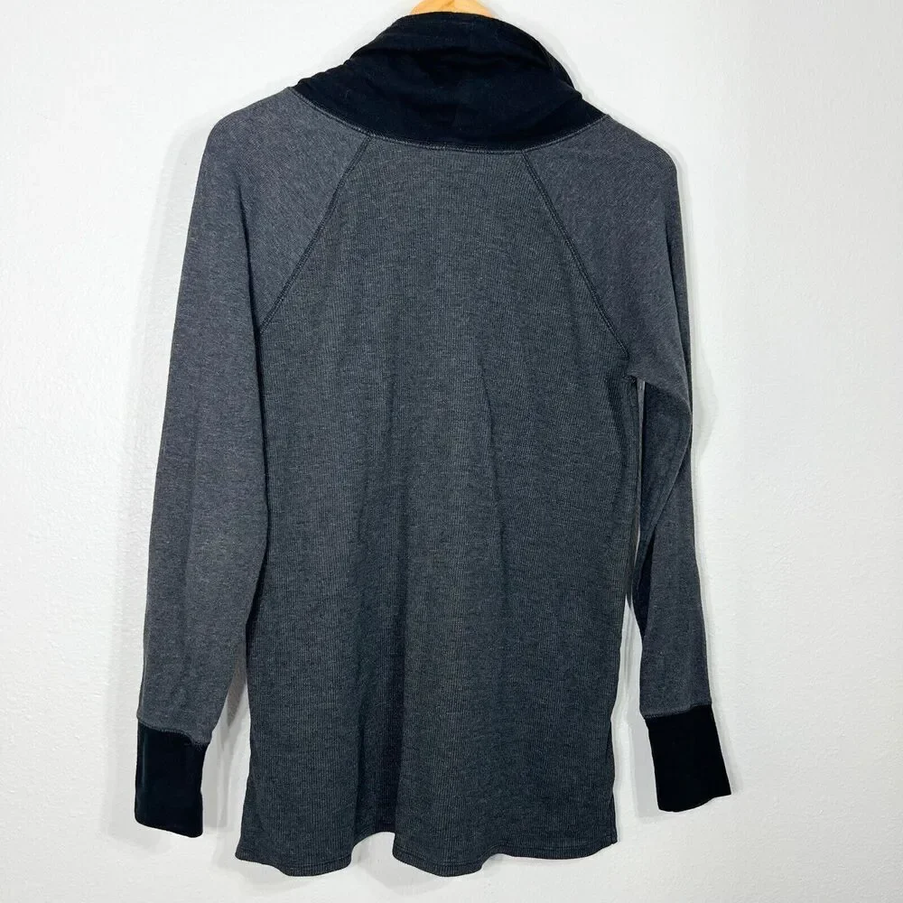 Eddie Bauer Thermal Cowl Neck Shirt Womens Large Gray Long Sleeve Waffle Knit - Picture 6 of 10